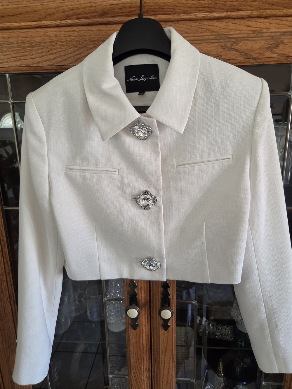 Nana Jacqueline White Cropped Crystal-Button Blazer
